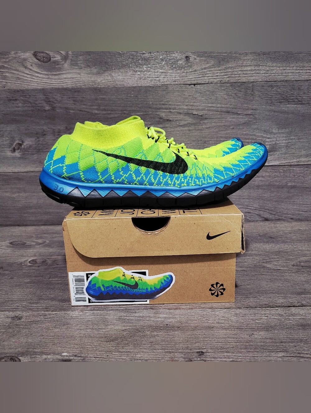 Nike Free Flyknit 3.0 Mens 9.5 Volt Electric Lime Green 636232-700